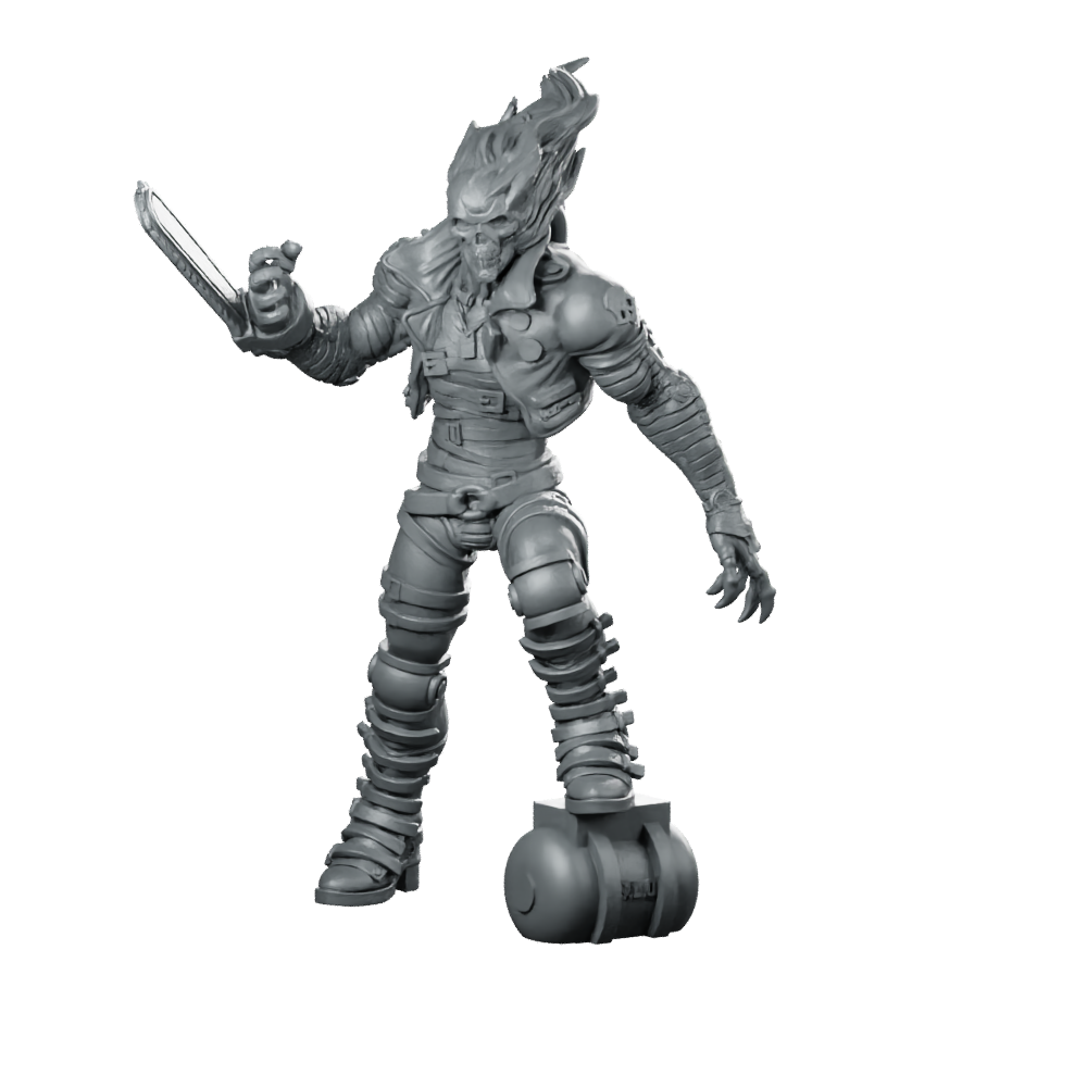Cyber Death Rider Flaming Skull Cyborg Miniature 360 Spin 01