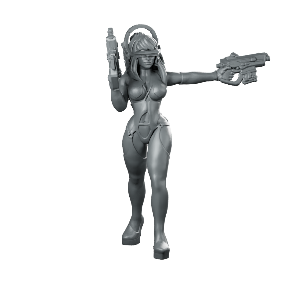 Janela Doll Cyber Babe Miniature Cyberpunk Raygun Assassin Miniature 360 Spin 01