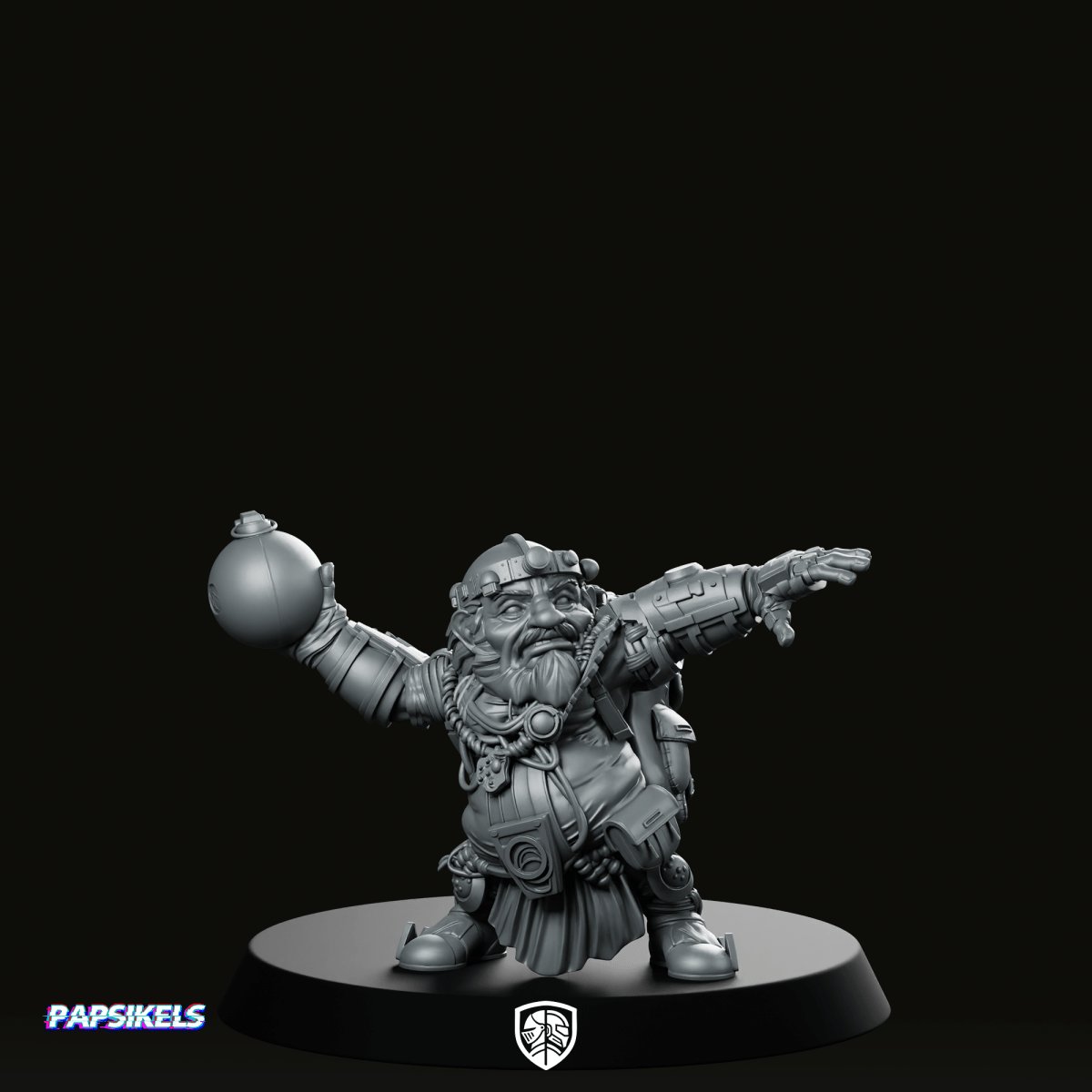 Cyber Dwarf Bomber 1 Miniature Sci - Fi Grenadier - Papsikels Miniatures - We Print Miniatures