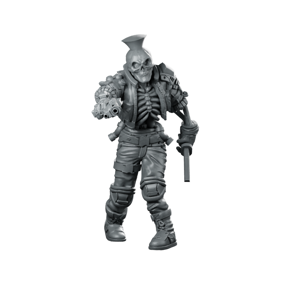 Cyber Skelepunk Bernardino Punk Skeleton Gunner Miniature 360 Spin 01