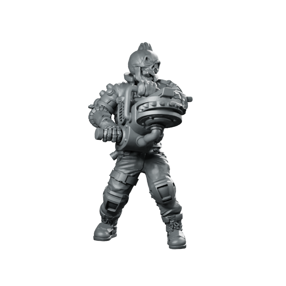Cyber Skelepunk Numberto Cyborg Heavy Gunner Miniature 360 Spin 01