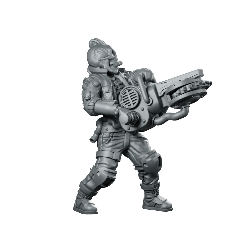 Cyber Skelepunk Numberto Cyborg Heavy Gunner Miniature 360 Spin 02