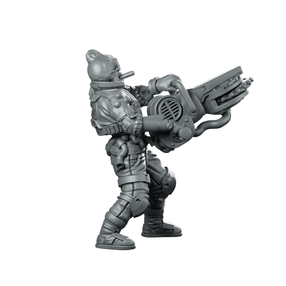 Cyber Skelepunk Numberto Cyborg Heavy Gunner Miniature 360 Spin 03