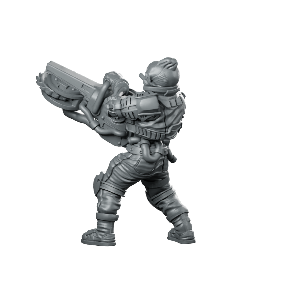 Cyber Skelepunk Numberto Cyborg Heavy Gunner Miniature 360 Spin 06