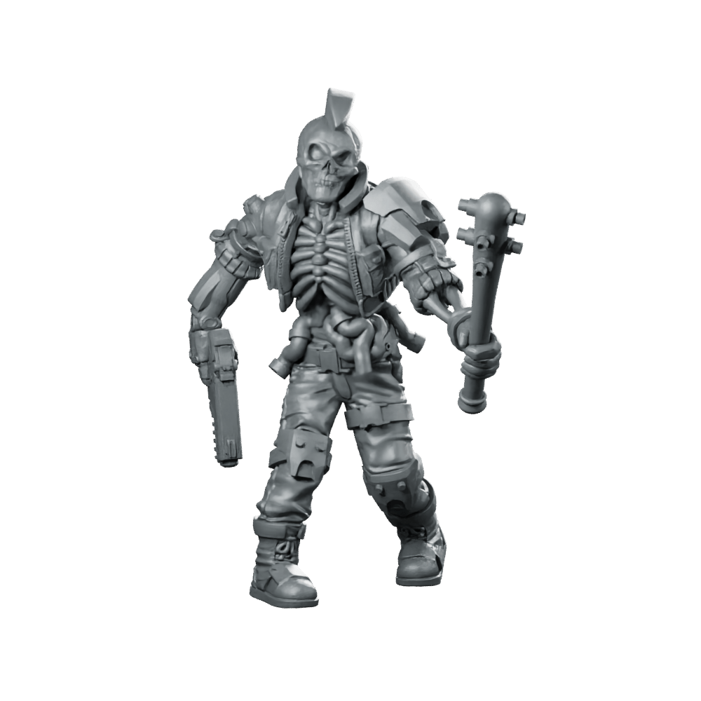 Cyber Skelepunk Rikardo Punk Skeleton Enforcer - Papsikels Miniatures - We Print Miniatures