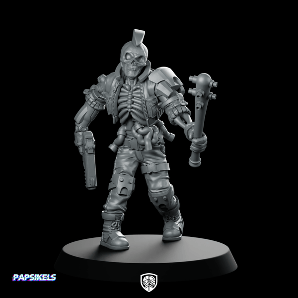 Cyber Skelepunk Rikardo Punk Skeleton Enforcer - Papsikels Miniatures - We Print Miniatures