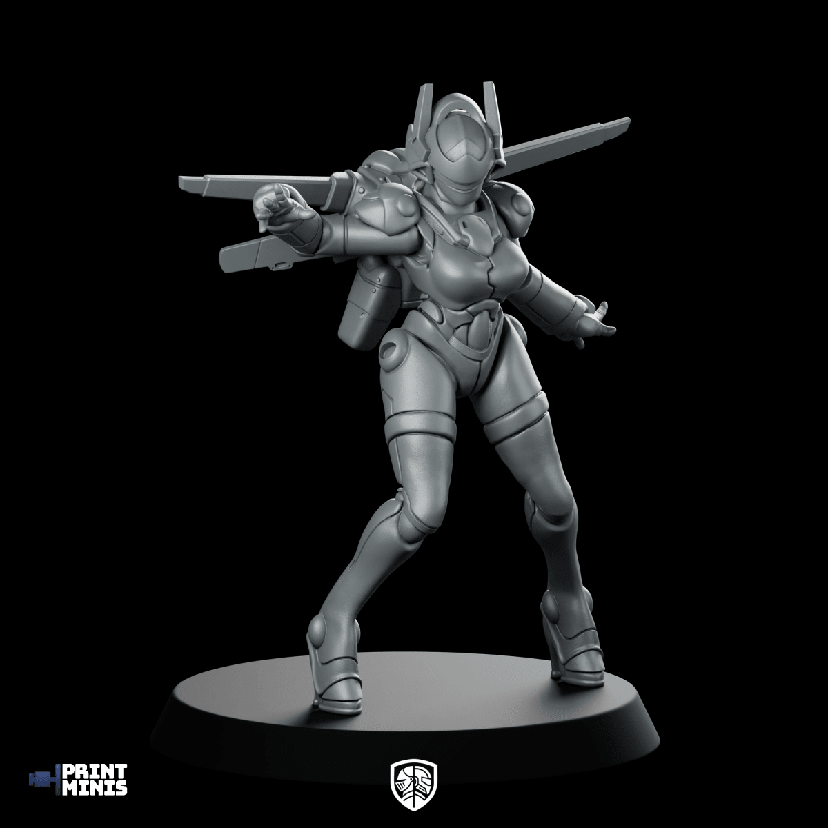 Cyberbabe Maloi Miniature Cyberpunk Armored Jetpack Operative - Papsikels Miniatures - We Print Miniatures