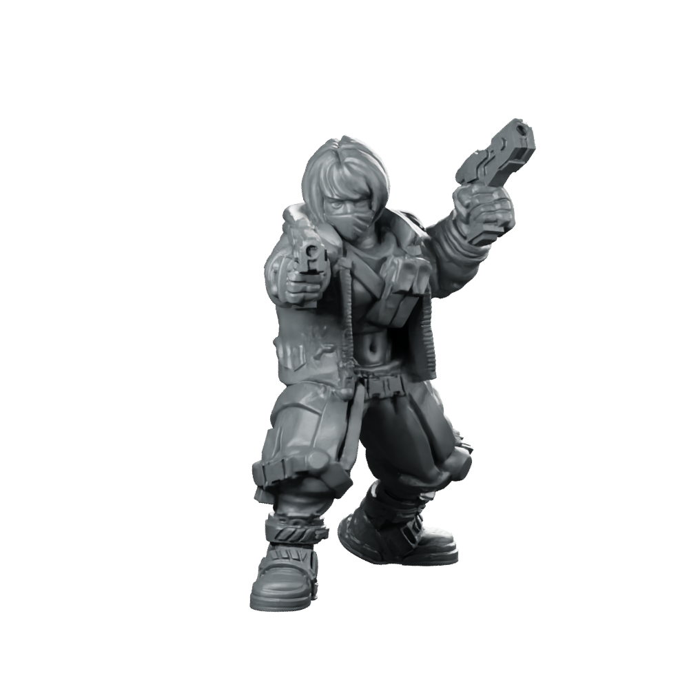 Cyberpunk Girl Dual Handgun Complete Cyber Operative Miniature 360 Spin 01