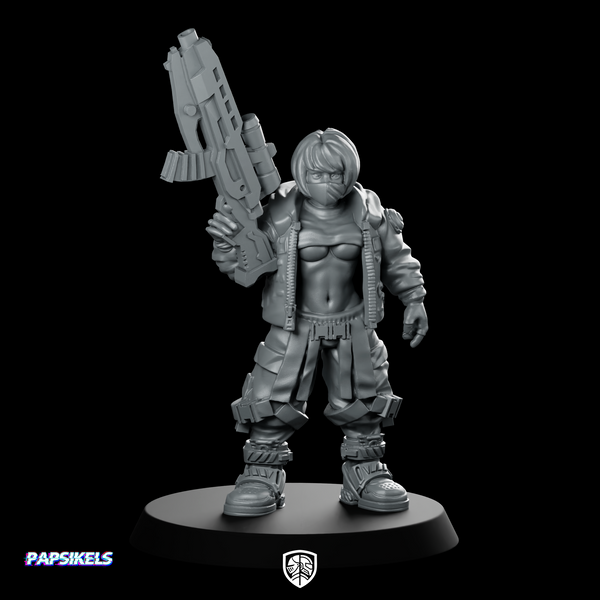 Cyberpunk Girl Set A Rifle Up Gunner