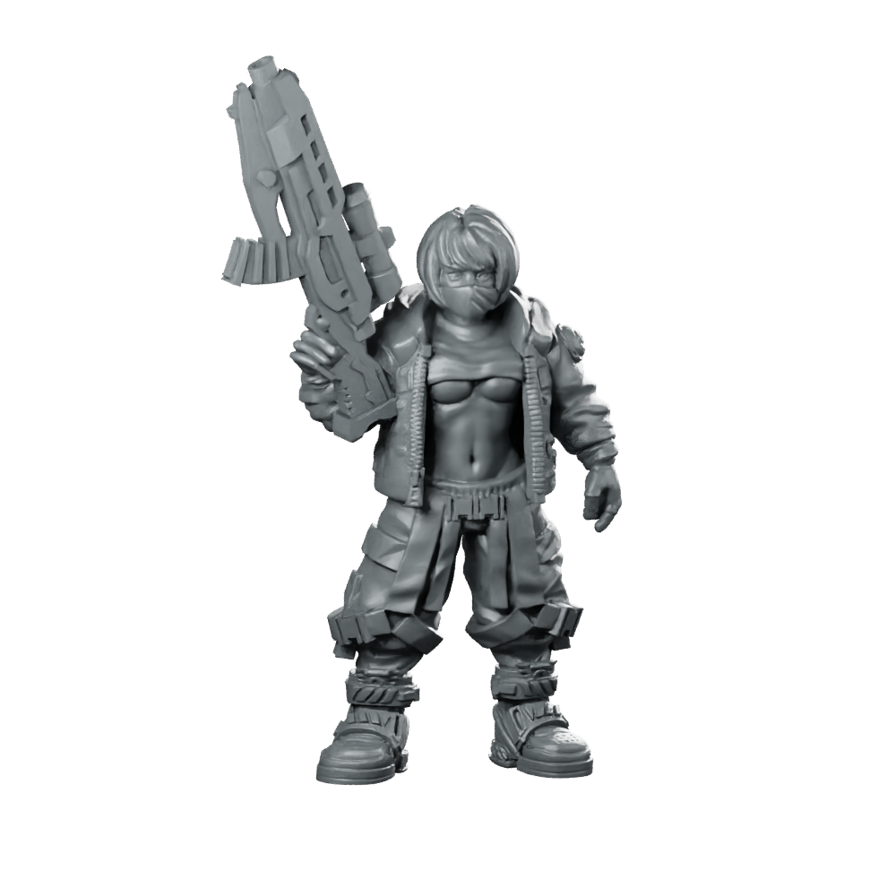 Cyberpunk Girl Set A Rifle Up Gunner Miniature 360 Spin 01