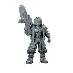 Cyberpunk Girl Set A Rifle Up Gunner Miniature 360 Spin 01