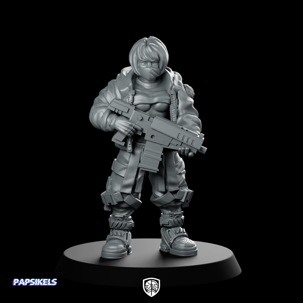 Cyberpunk Girl Set A Submachinegun Masked Operative