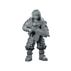 Cyberpunk Girl Set A Submachinegun Masked Operative Miniature 360 Spin 01