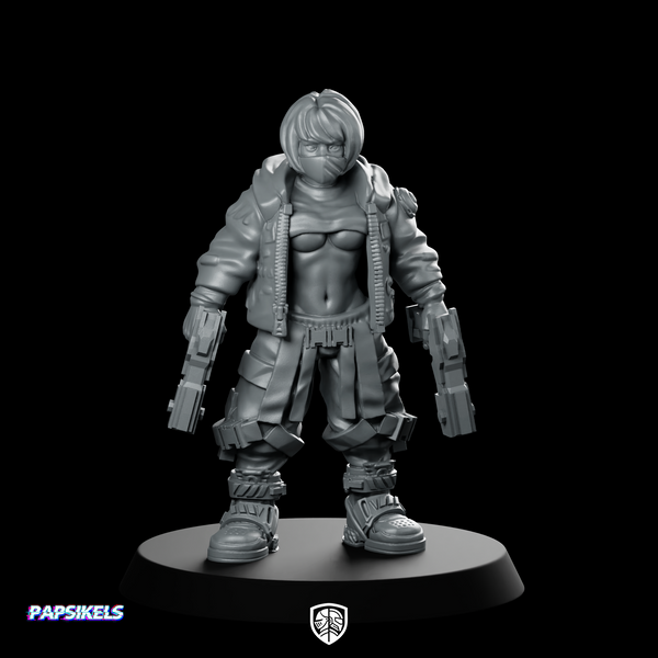 Cyberpunk Girls Double Handgun Down Cyber Mercenary
