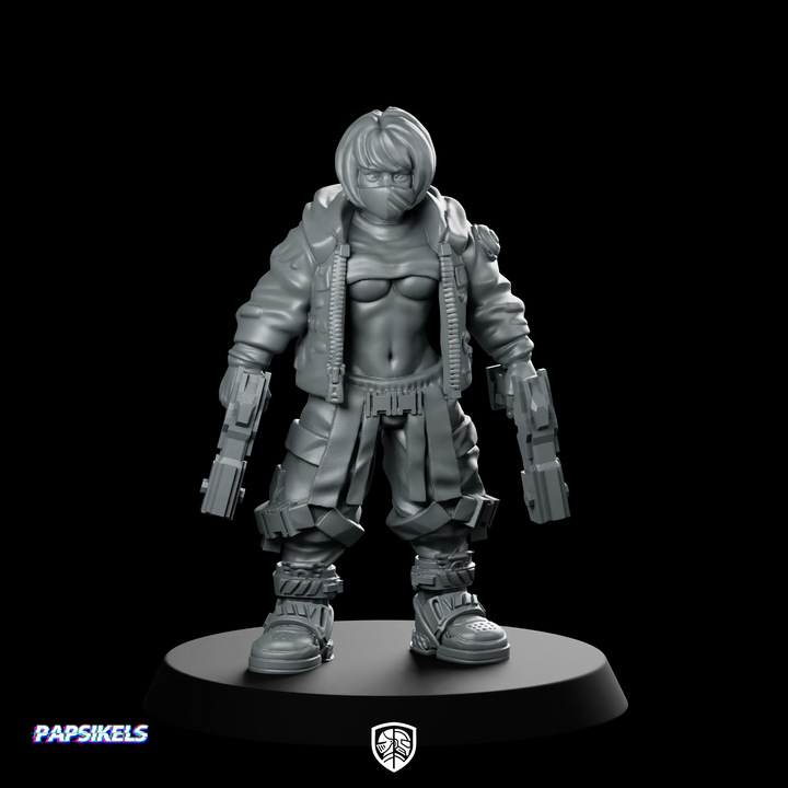 Cyberpunk Girls Double Handgun Down Cyber Mercenary