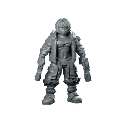 Cyberpunk Girls Double Handgun Down Cyber Mercenary Miniature 360 Spin 01