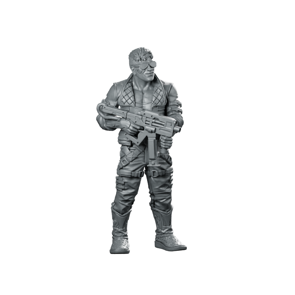 Cyberpunk Male P Nomad Urvandub Submachinegun Gunner Miniature 360 Spin 01
