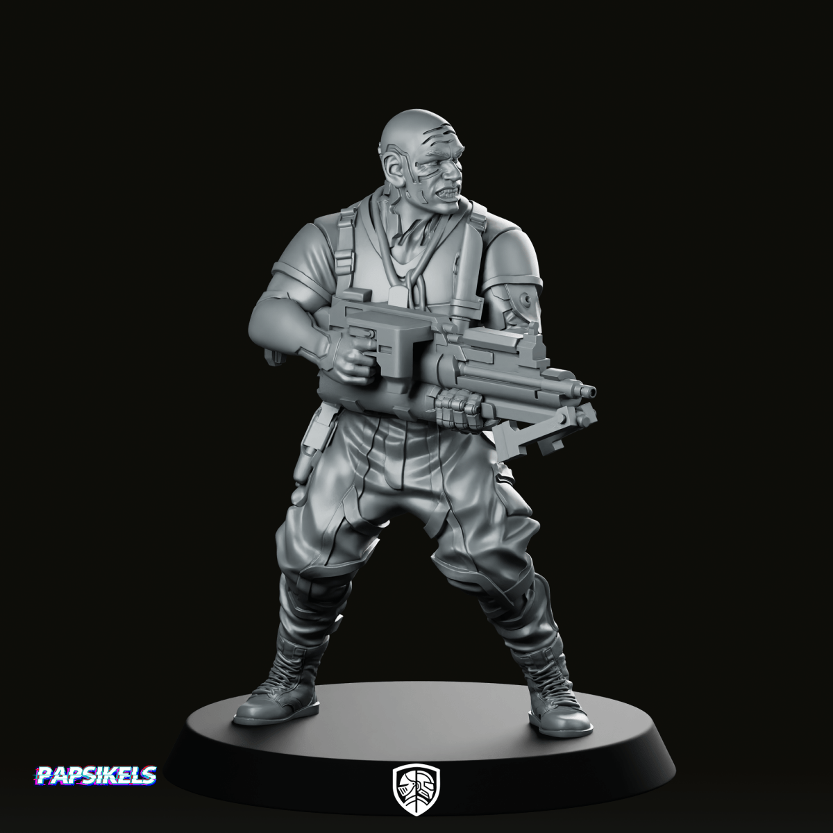 Cyberpunk Militia Gang Leader 1 Miniature Heavy Rifle - Papsikels Miniatures - We Print Miniatures