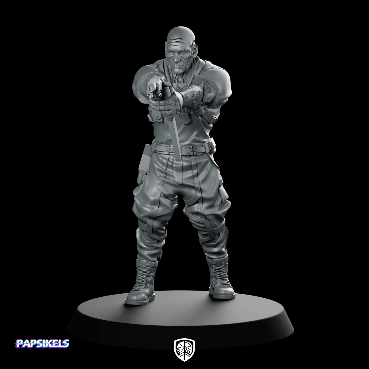 Cyberpunk Militia Gang Leader 2 Miniature Armed - Papsikels Miniatures - We Print Miniatures