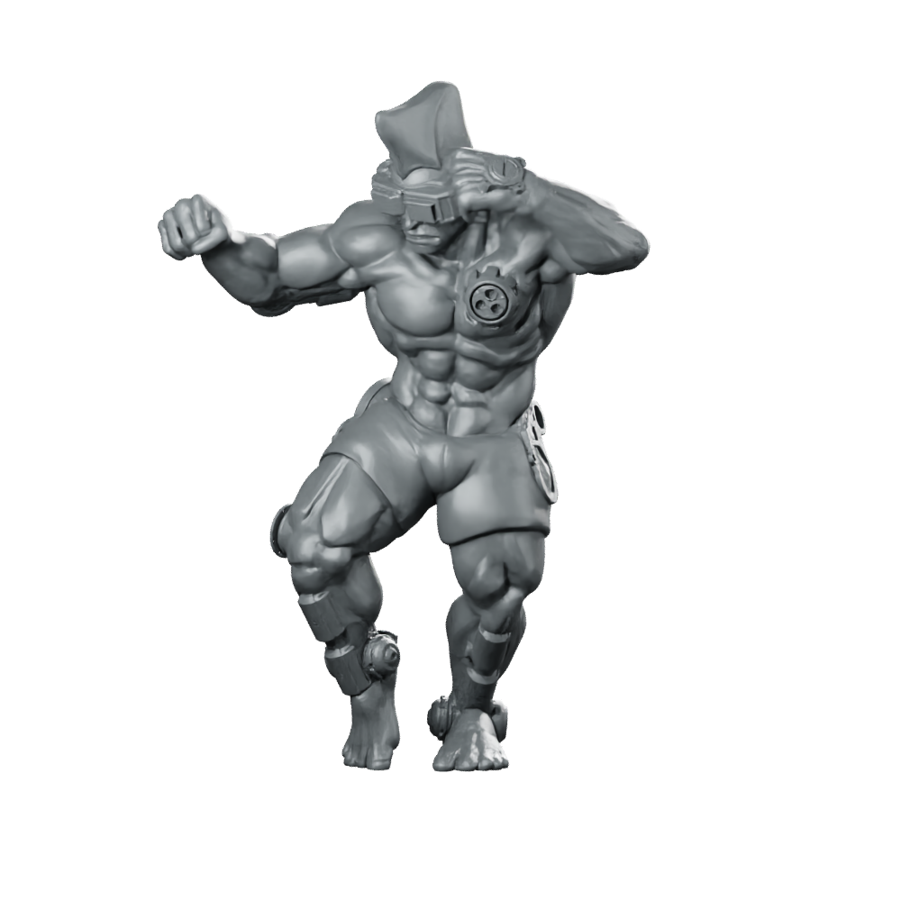 Cyberpunk Muay Thai Fighter Cyborg Brawler Miniature 360 Spin 01