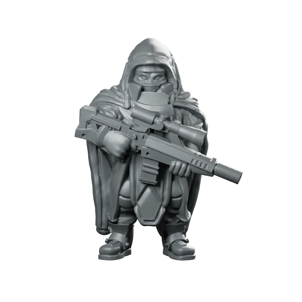 Cyberpunk Poncho Rifleman Hooded Sniper Operative Miniature 360 Spin 01