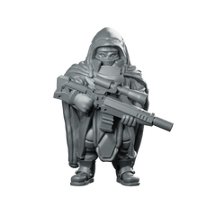 Cyberpunk Poncho Rifleman Hooded Sniper Operative Miniature 360 Spin 01