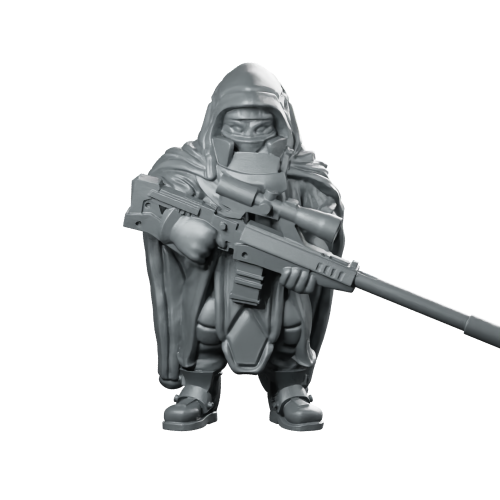 Cyberpunk Poncho Sniper Hooded Sniper Operative Miniature 360 Spin 01