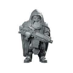 Cyberpunk Poncho Submachinegun Hooded Rifle Operative Miniature 360 Spin 01
