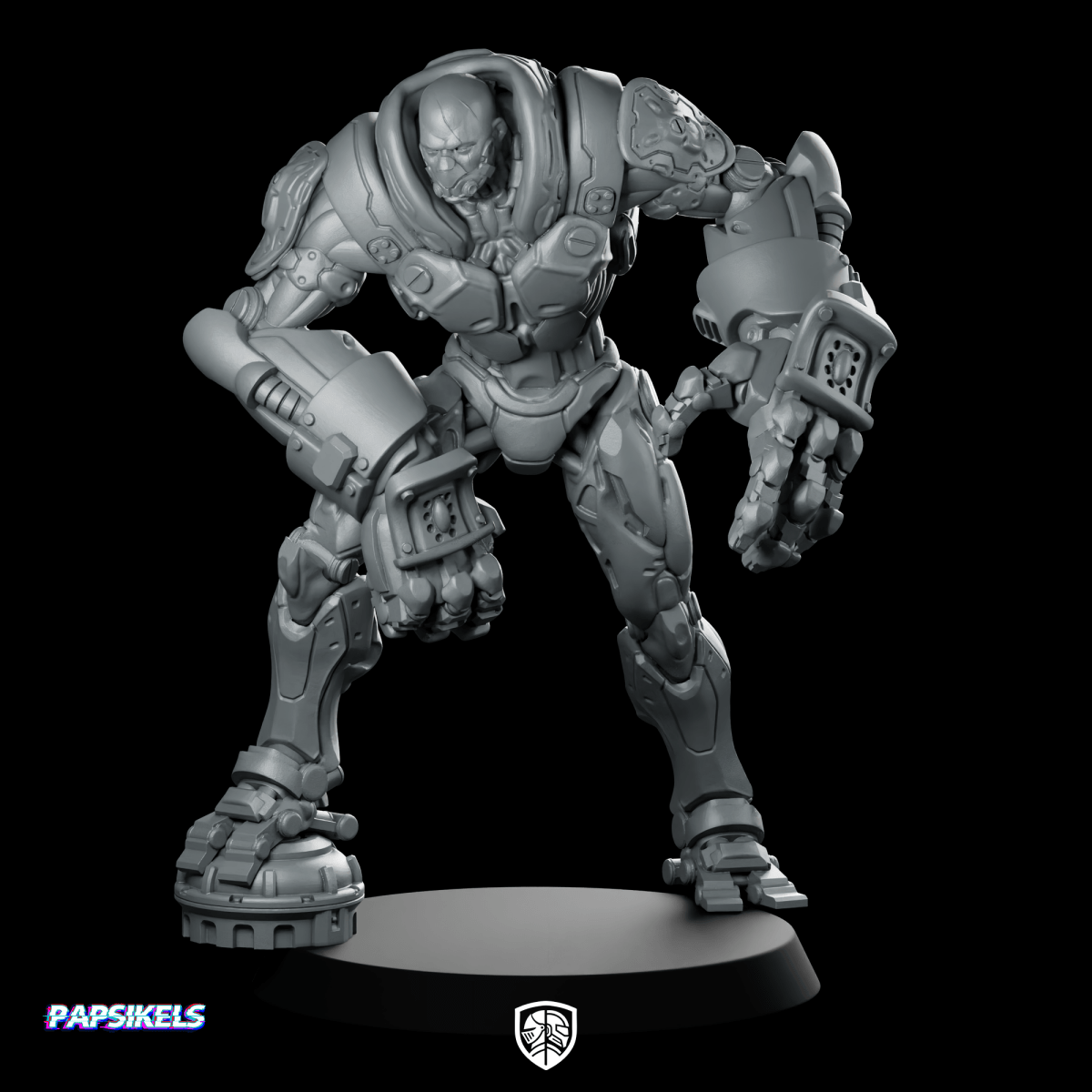 Cyborgpunk Bald Heavy Goon Aggro Crusher Miniature - Papsikels Miniatures - We Print Miniatures