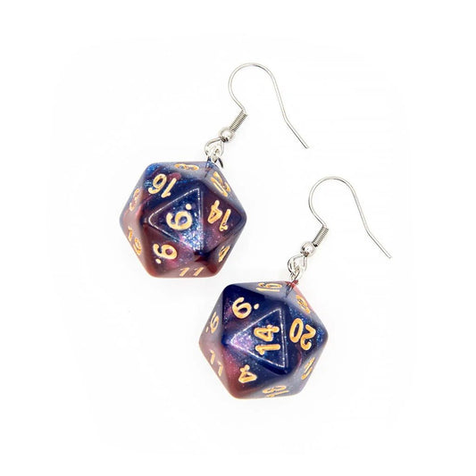 D20 Earrings | Blue & Purple Swirl - Tabletop Dominion - We Print Miniatures
