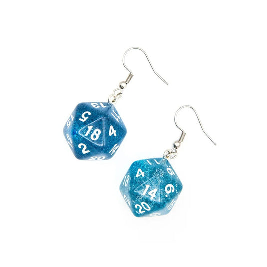 D20 Earrings | Blue Sparkle - Tabletop Dominion - We Print Miniatures