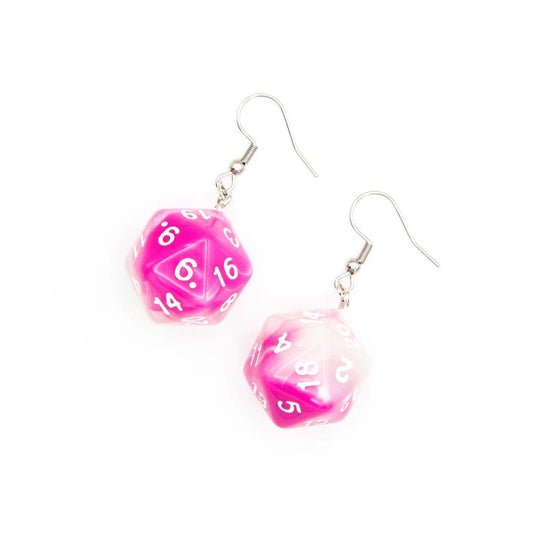 D20 Earrings | Light Pink Swirl - Tabletop Dominion - We Print Miniatures