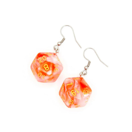 D20 Earrings | Orange & Pink Swirl - Tabletop Dominion - We Print Miniatures