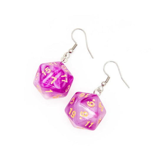 D20 Earrings | Pink & White Swirl - Tabletop Dominion - We Print Miniatures
