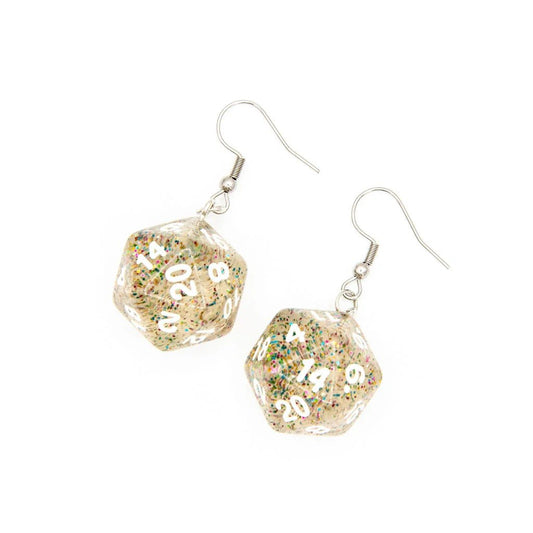 D20 Earrings | Rainbow Sparkle - Tabletop Dominion - We Print Miniatures