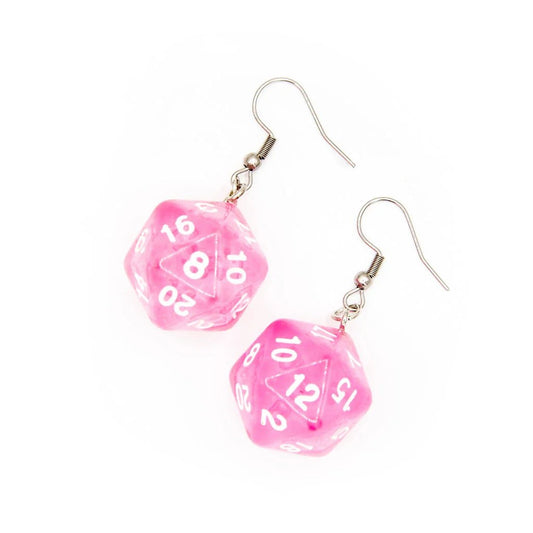 D20 Earrings | Transparent Pink - Tabletop Dominion - We Print Miniatures
