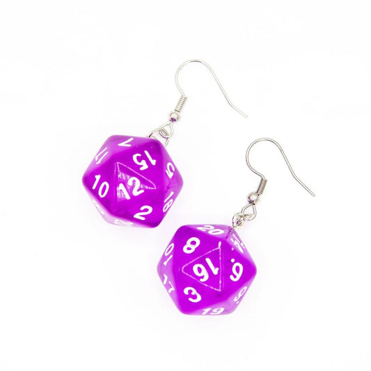 D20 Earrings | Transparent Purple - Tabletop Dominion - We Print Miniatures