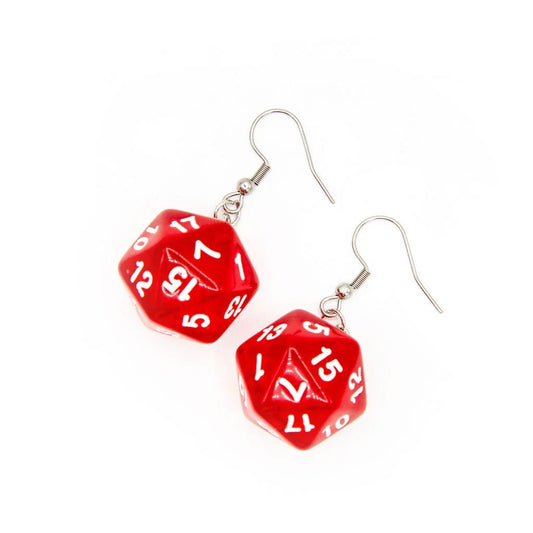D20 Earrings | Transparent Red - Tabletop Dominion - We Print Miniatures