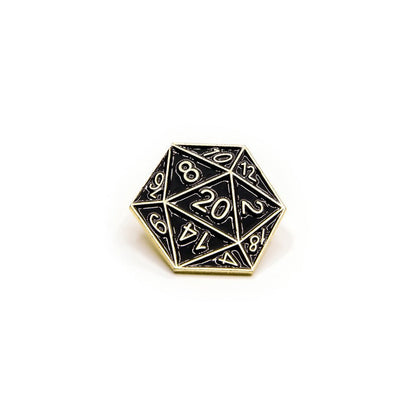 D20 Pin Badge | Black & Gold - Tabletop Dominion - We Print Miniatures