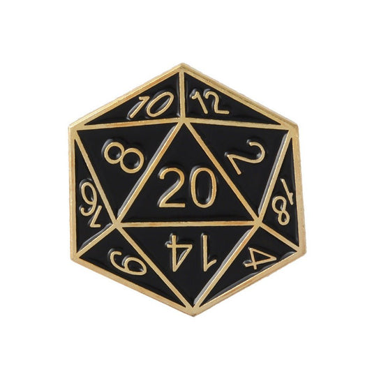 D20 Pin Badge | Black & Gold - Tabletop Dominion - We Print Miniatures