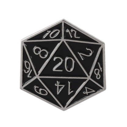 D20 Pin Badge | Black & Silver - Tabletop Dominion - We Print Miniatures