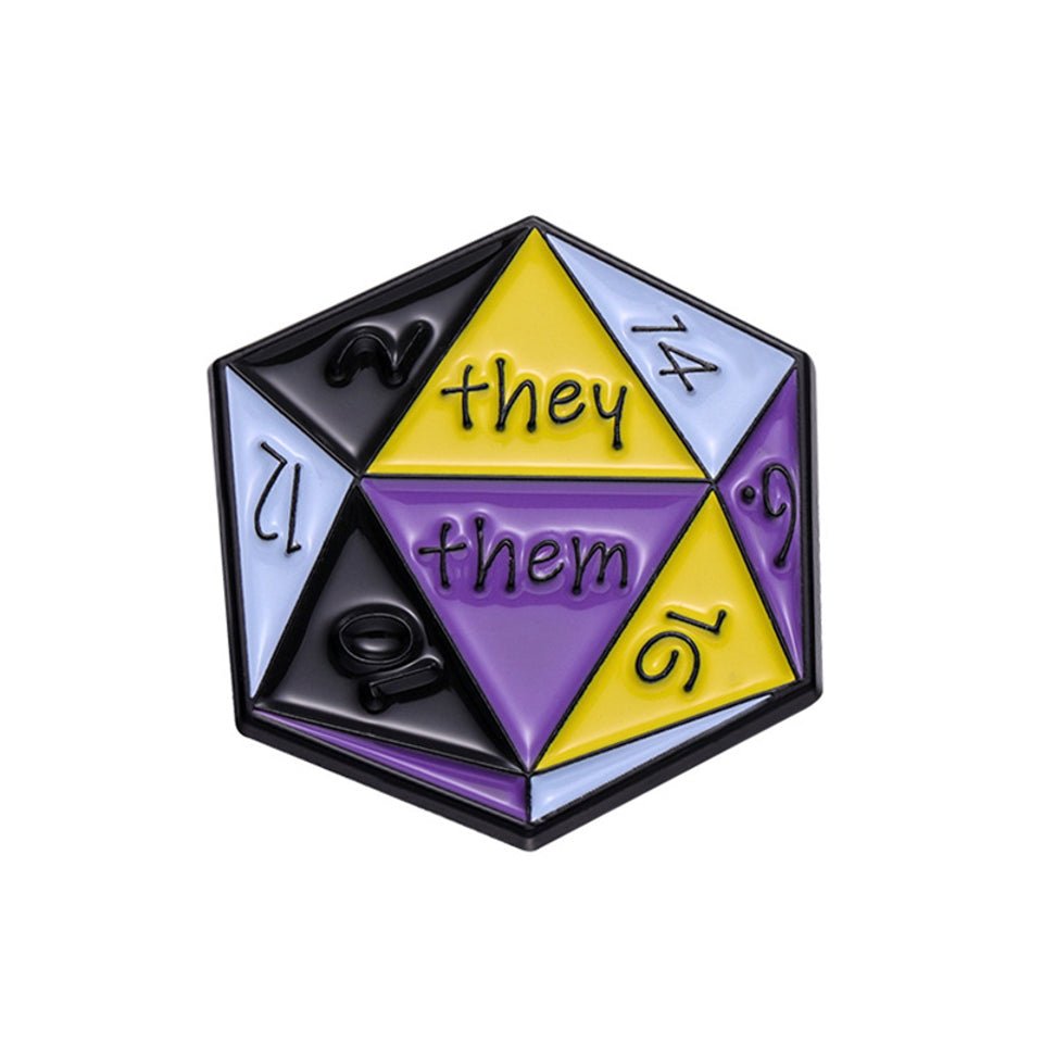 D20 They Them Pin Badge - Tabletop Dominion - We Print Miniatures