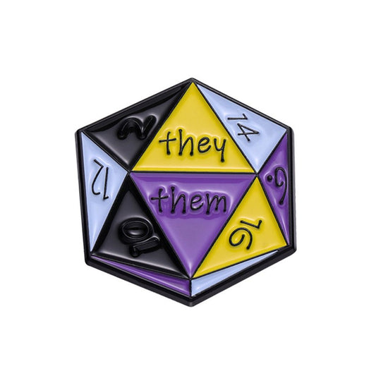 D20 They Them Pin Badge - Tabletop Dominion - We Print Miniatures