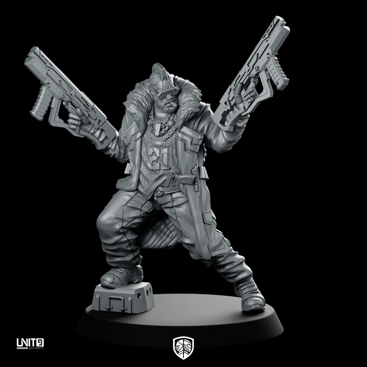 Miniatura Cyberpunk Daboss: Boss di Gang con Doppia Pistola