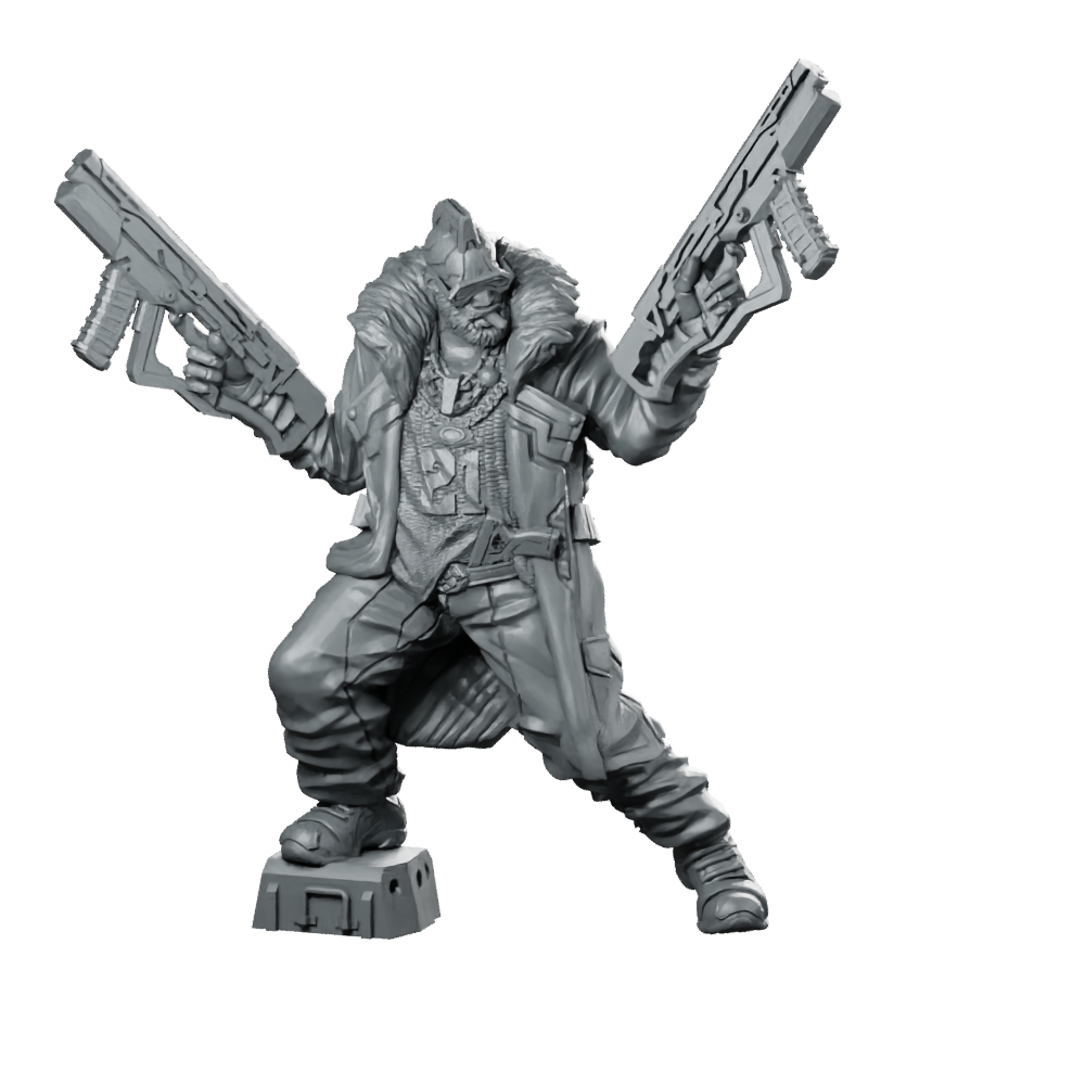 Daboss Cyberpunk Miniature Gang Boss Dual Pistols Miniature 360 Spin 01