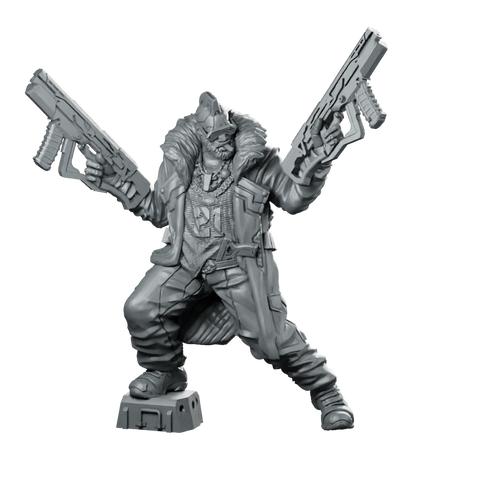 Daboss Cyberpunk Miniature Gang Boss Dual Pistols Miniature 360 Spin 01