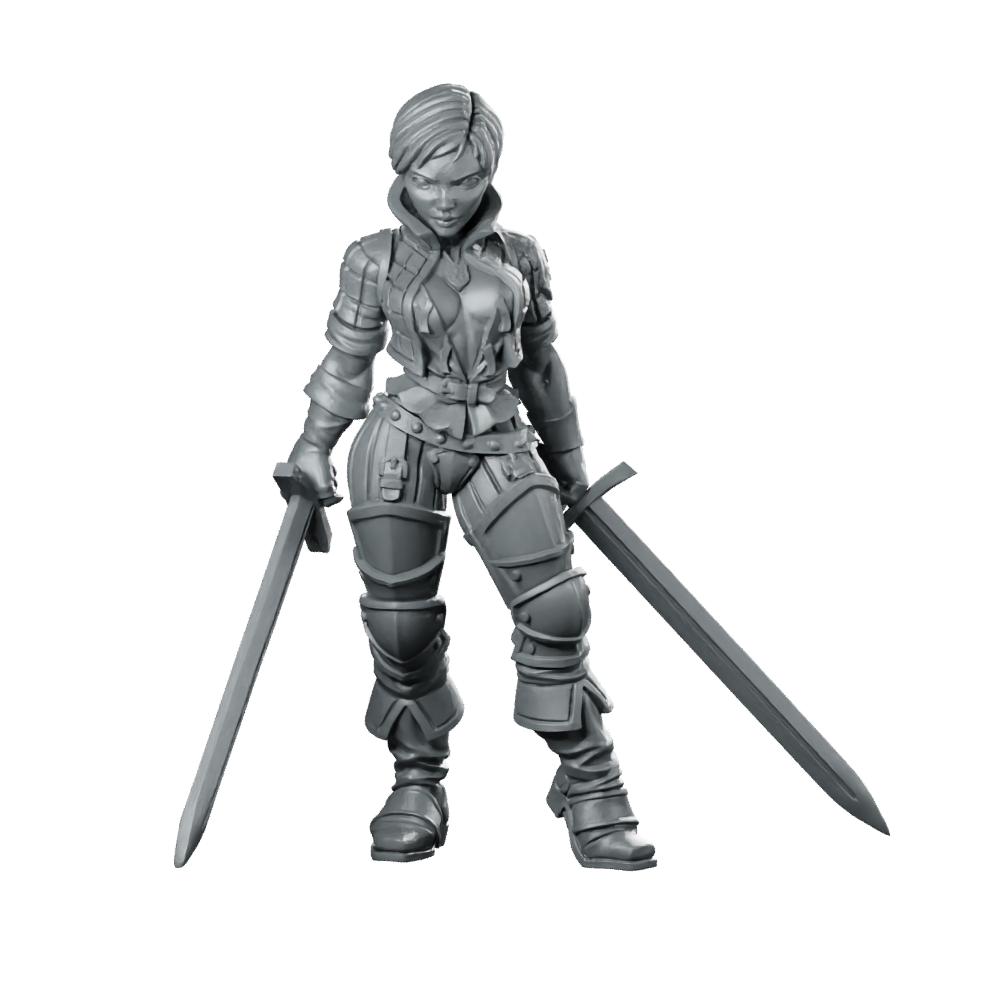 Blademaster Daena Miniature Dual Sword Female Hero Miniature 360 Spin 01