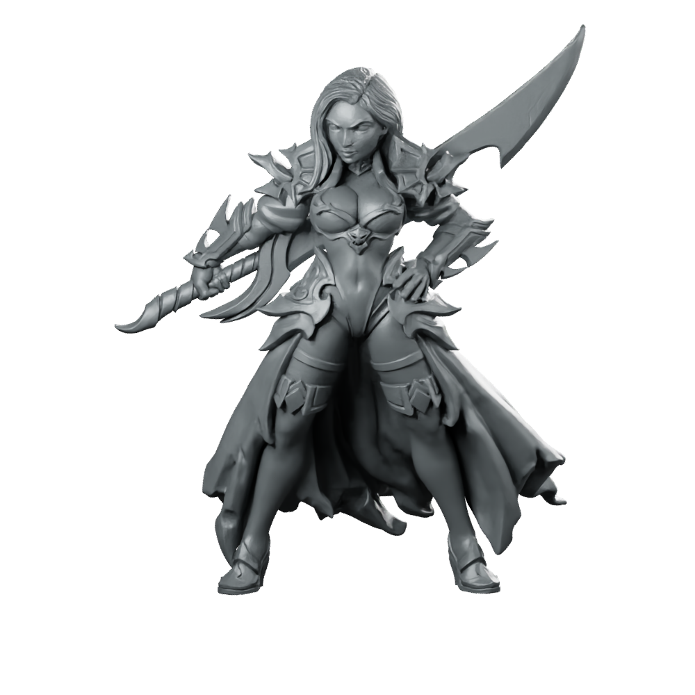 Fantasy Dalila Sword Miniature Female Warrior Scythe Hero Miniature 360 Spin 01
