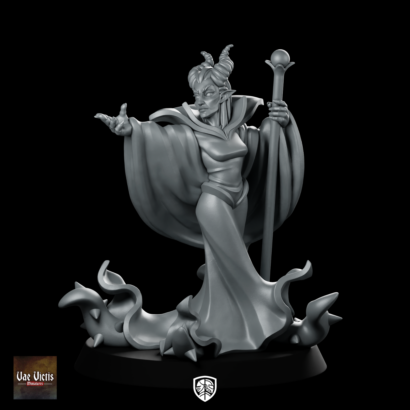 Dark Queen Fantasy Miniature Sorceress Staff Horned