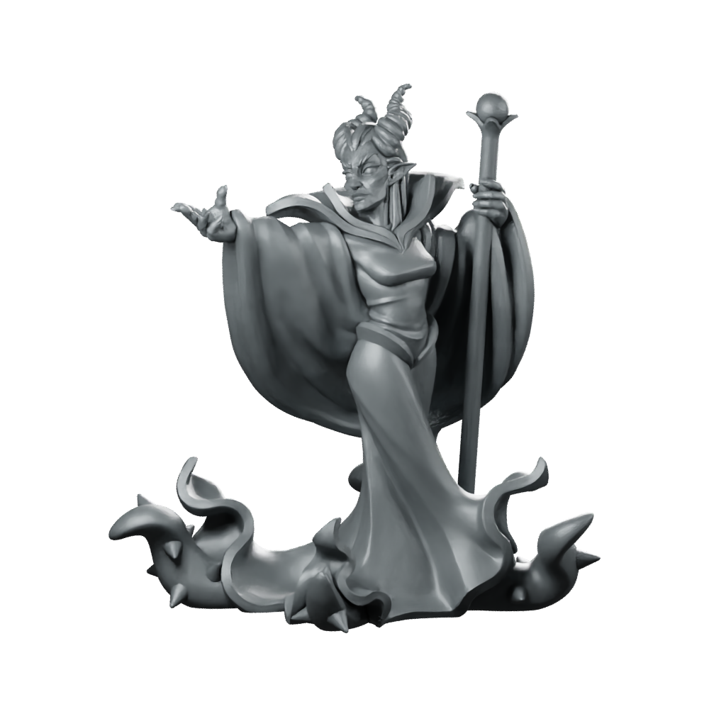 Dark Queen Fantasy Miniature Sorceress Staff Horned Miniature 360 Spin 01